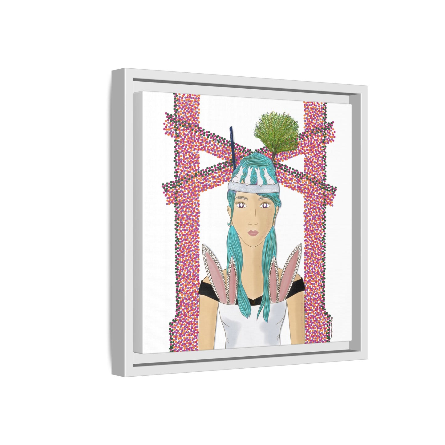 No.40 Girl with the Bunnies Framed Canvas Art Print