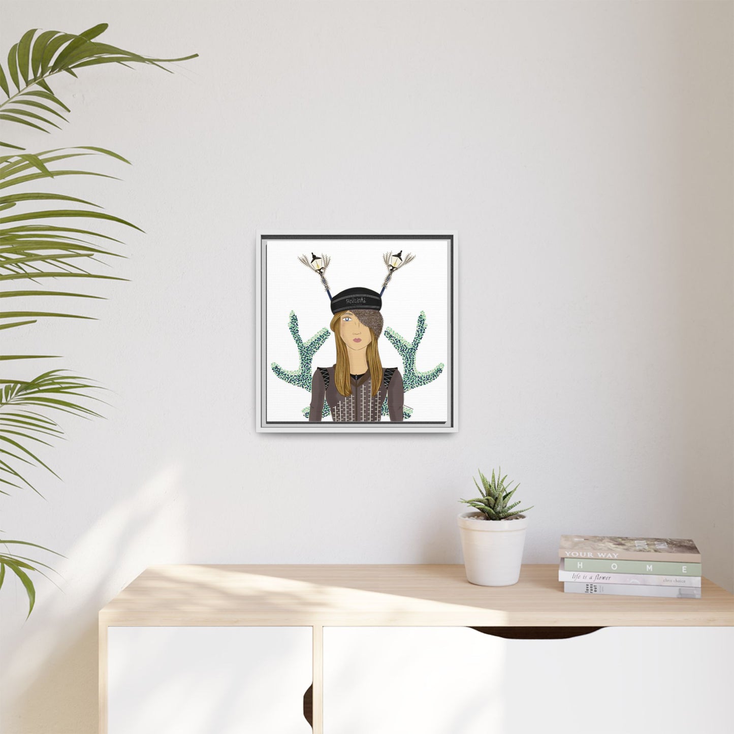 No.33 Girl with the Street Light Lampposts Framed Canvas Art Print