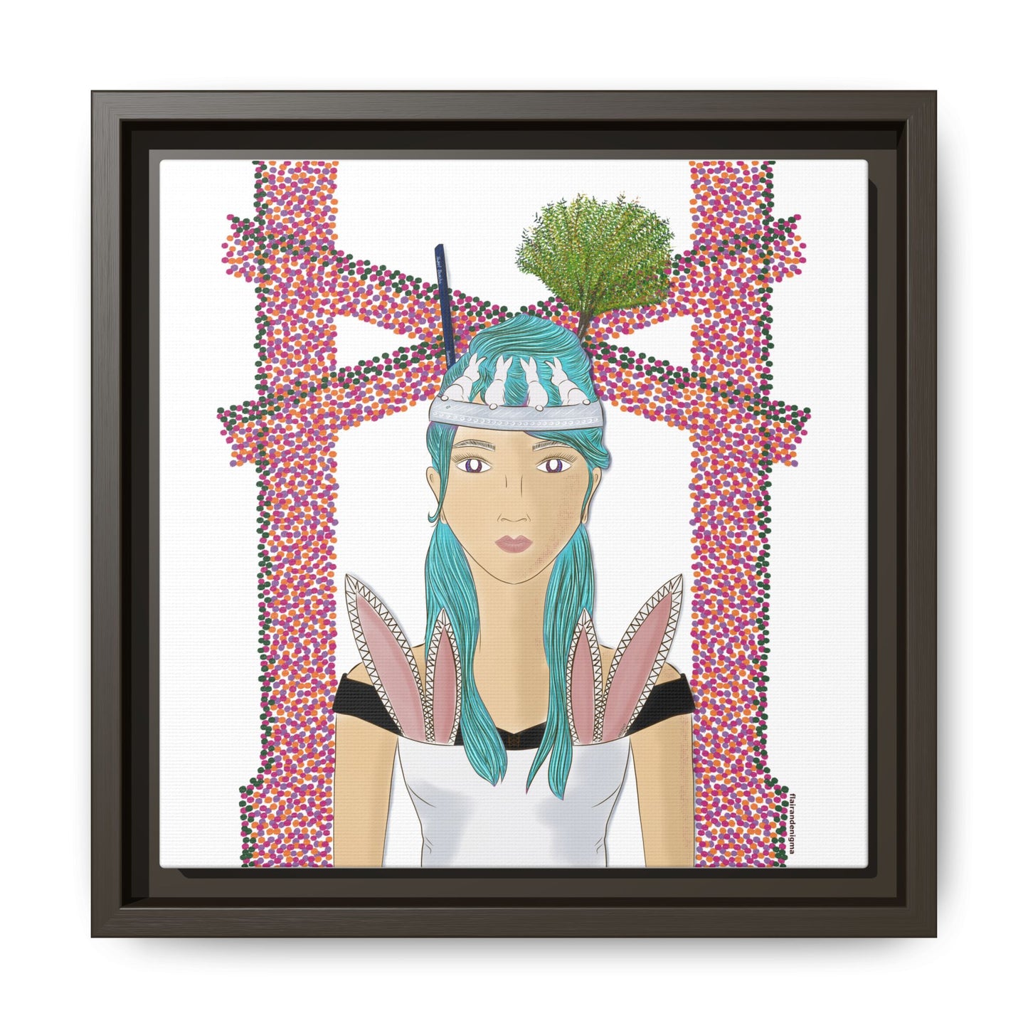 No.40 Girl with the Bunnies Framed Canvas Art Print