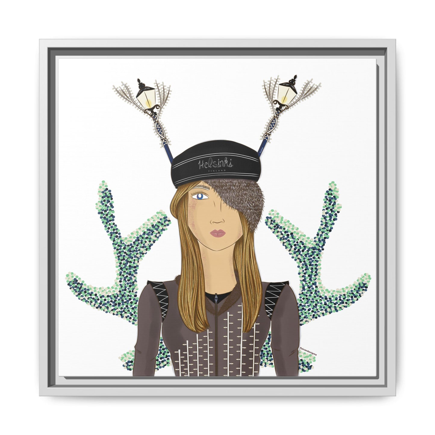 No.33 Girl with the Street Light Lampposts Framed Canvas Art Print