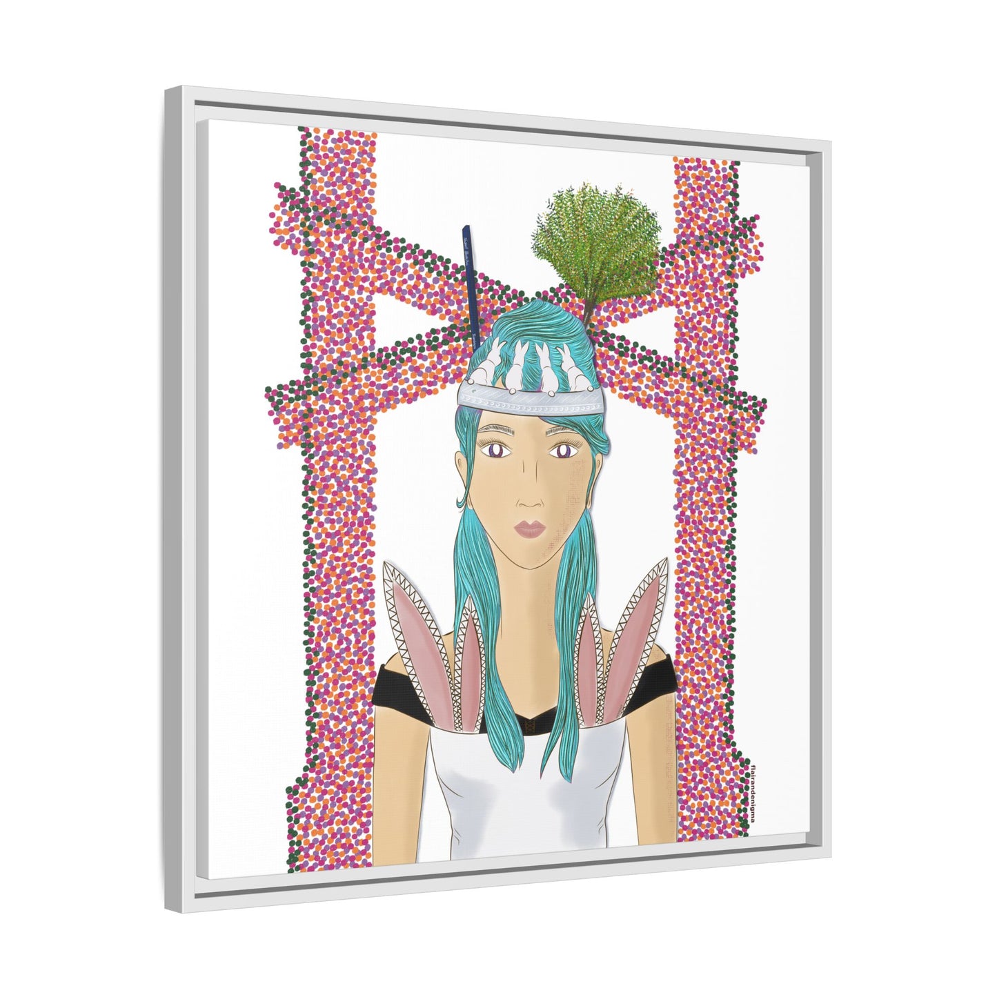 No.40 Girl with the Bunnies Framed Canvas Art Print