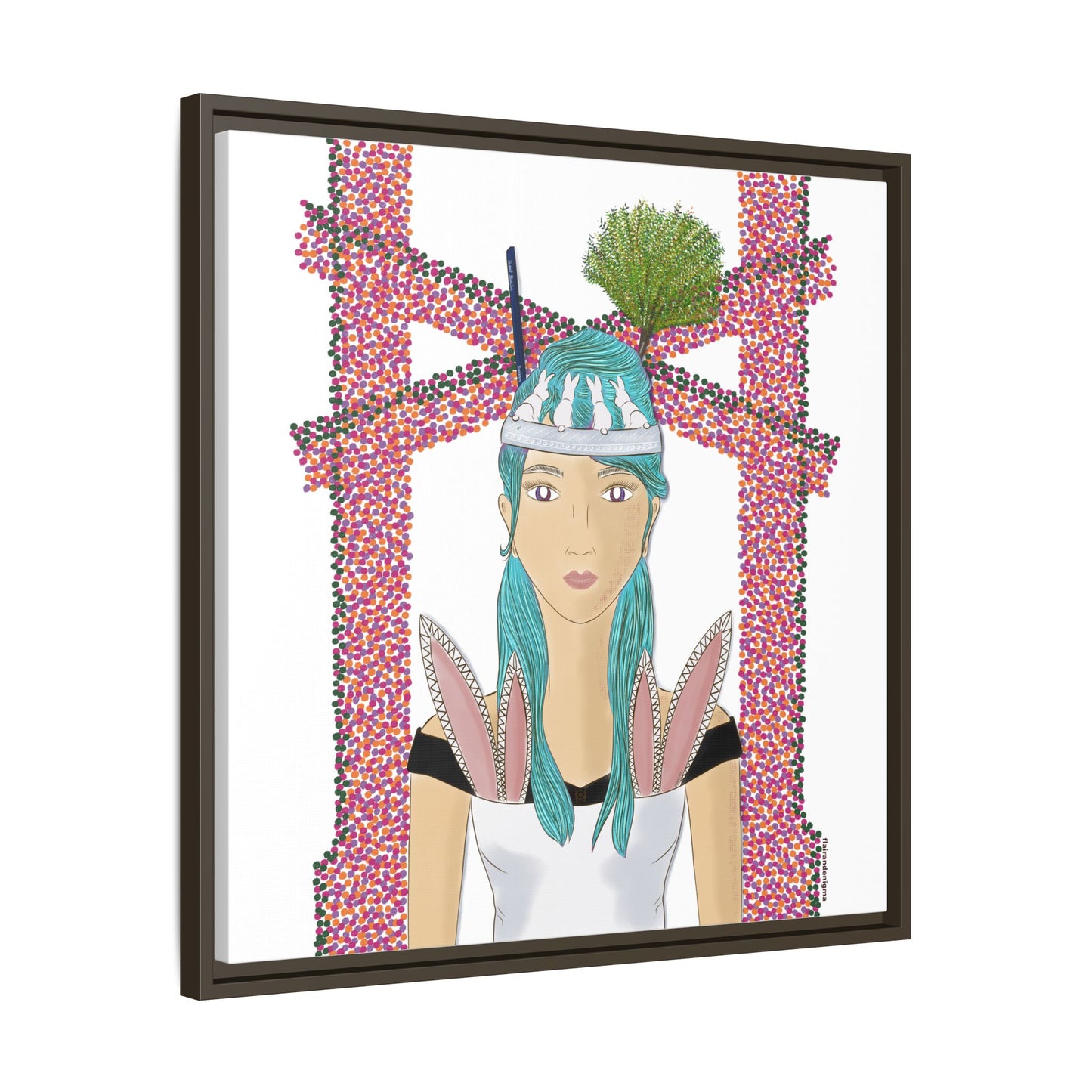 No.40 Girl with the Bunnies Framed Canvas Art Print