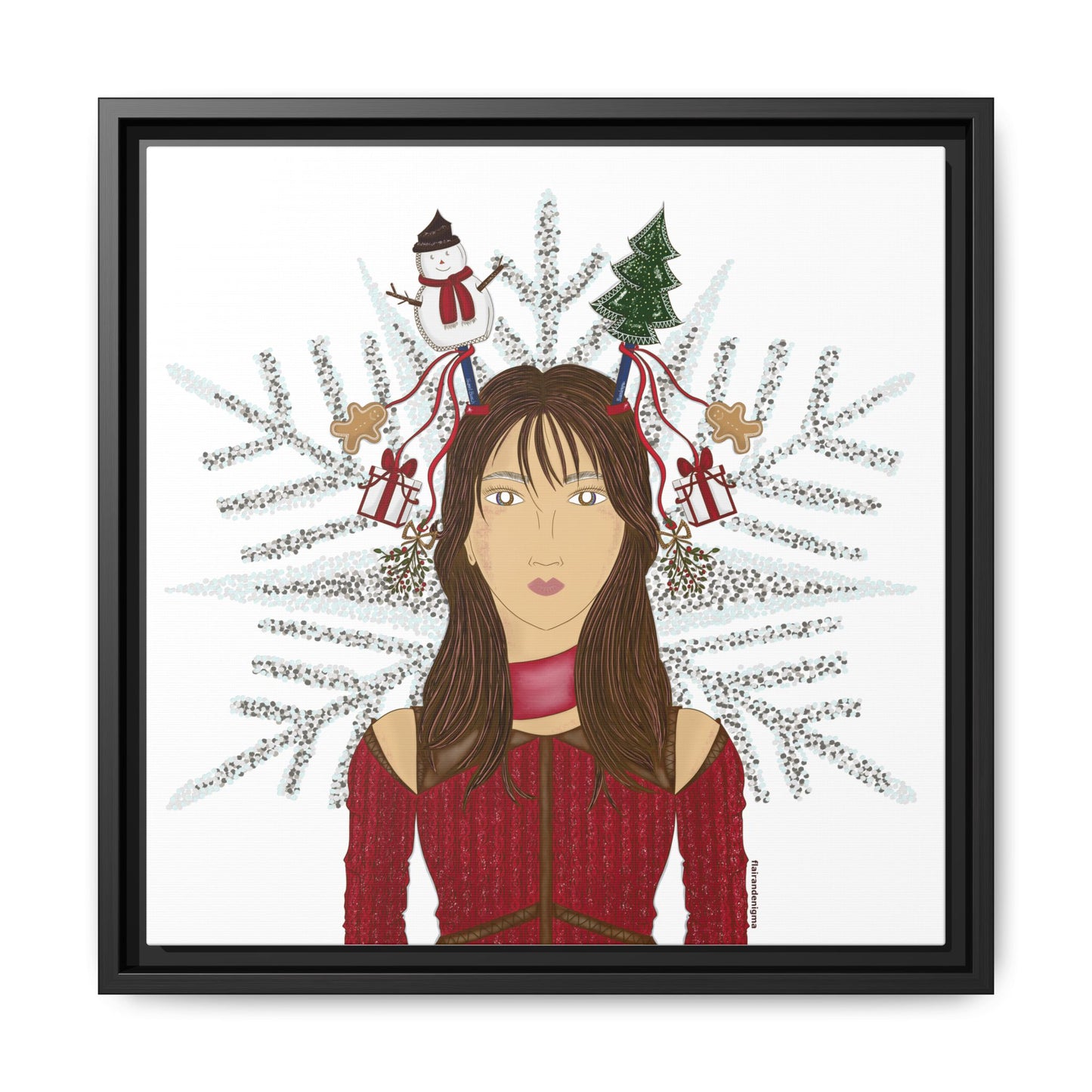 No.45 Girl with the Christmas Cheer Framed Canvas Art Print