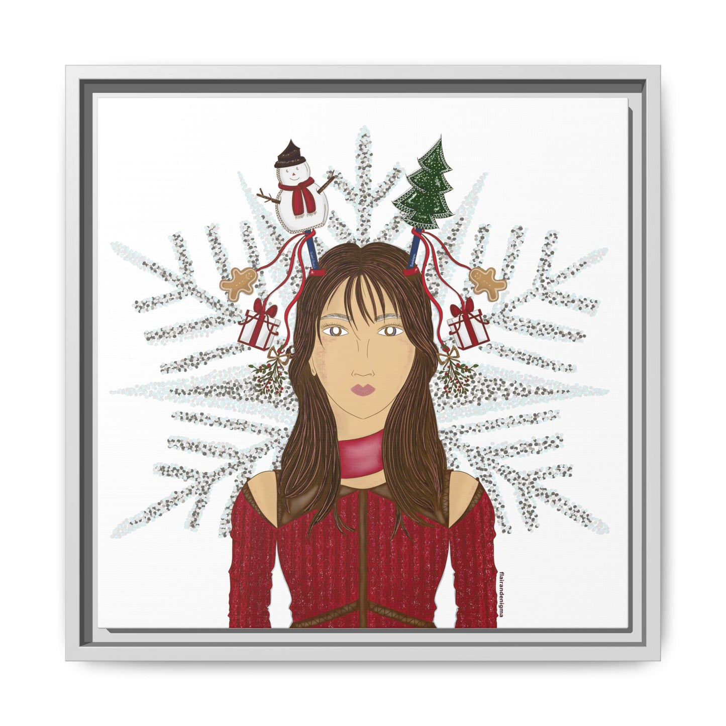 No.45 Girl with the Christmas Cheer Framed Canvas Art Print