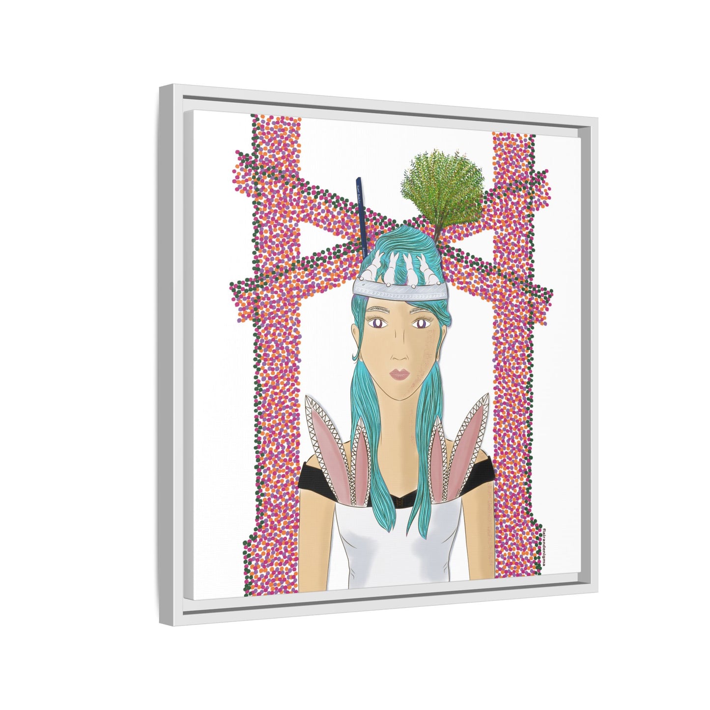 No.40 Girl with the Bunnies Framed Canvas Art Print