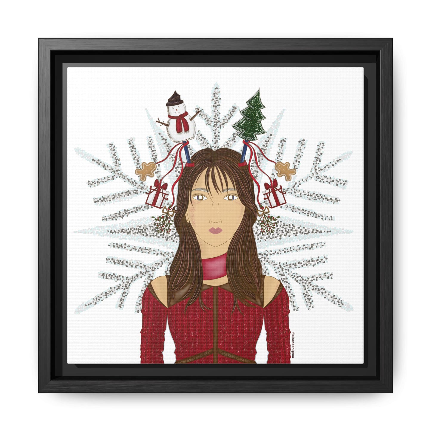 No.45 Girl with the Christmas Cheer Framed Canvas Art Print