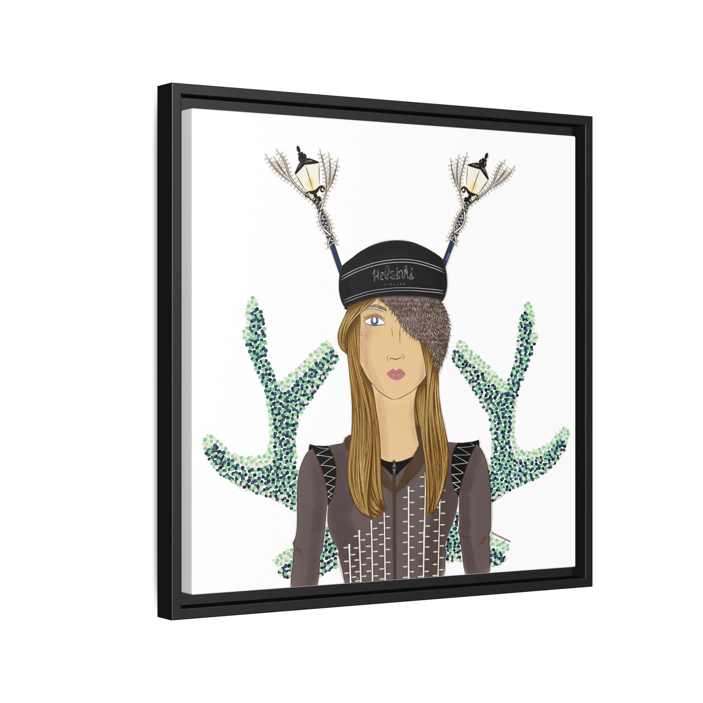 No.33 Girl with the Street Light Lampposts Framed Canvas Art Print