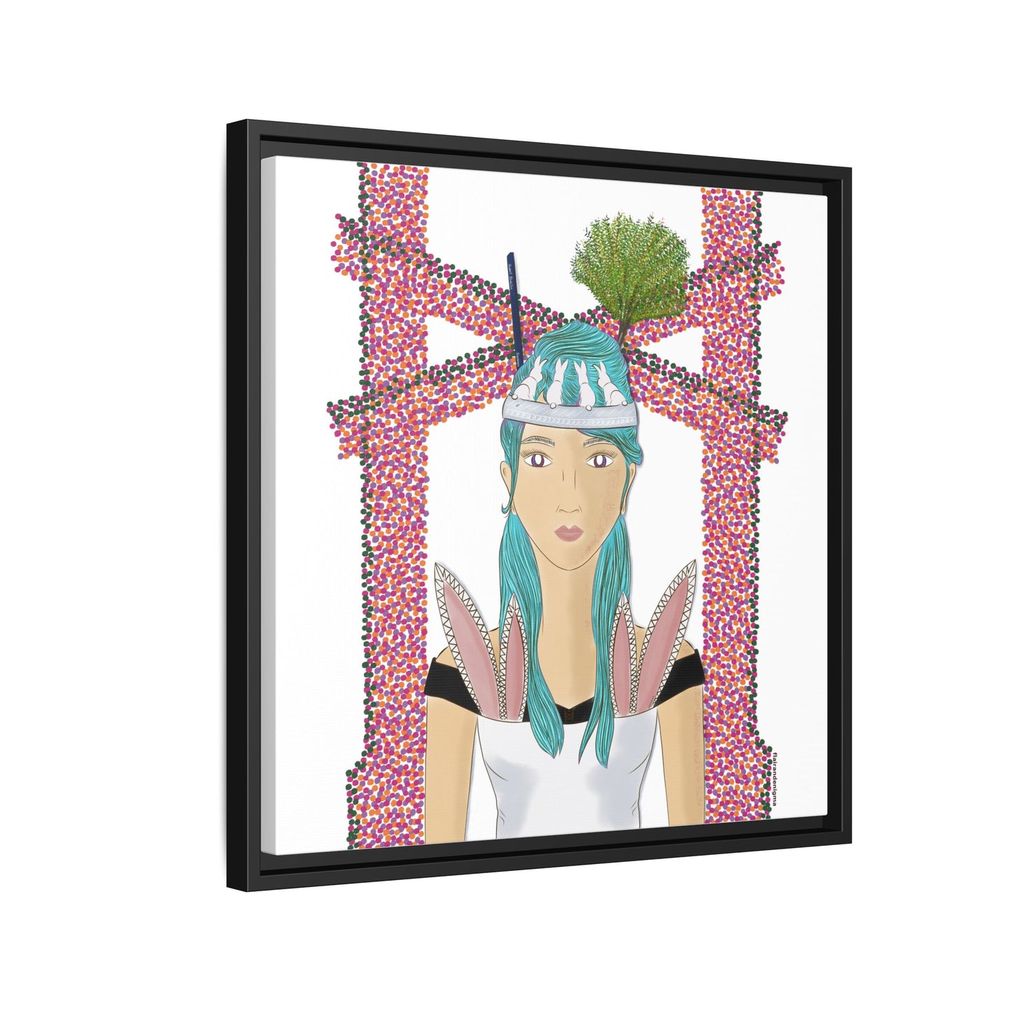 No.40 Girl with the Bunnies Framed Canvas Art Print