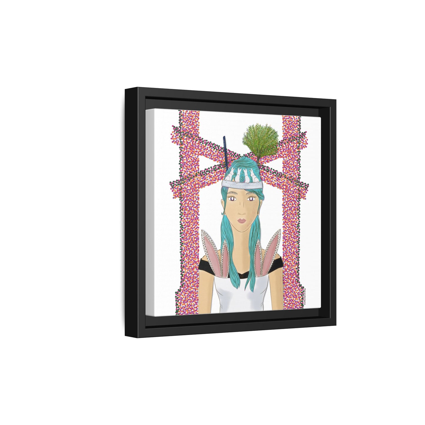 No.40 Girl with the Bunnies Framed Canvas Art Print