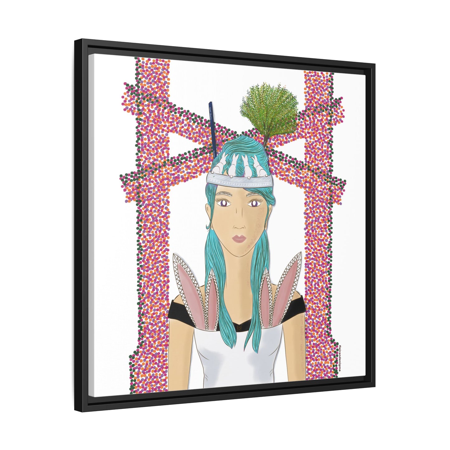 No.40 Girl with the Bunnies Framed Canvas Art Print