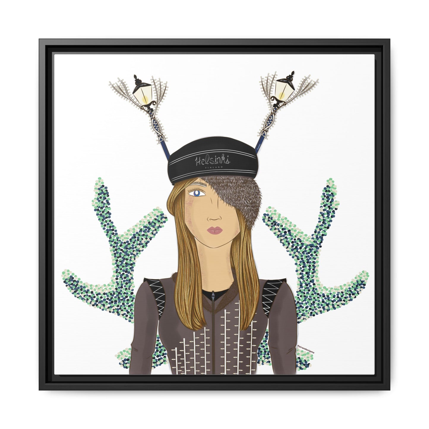 No.33 Girl with the Street Light Lampposts Framed Canvas Art Print