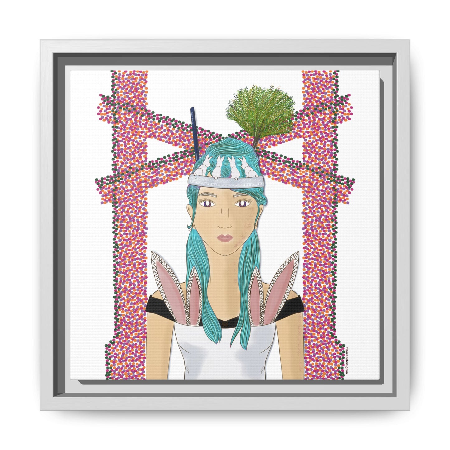 No.40 Girl with the Bunnies Framed Canvas Art Print