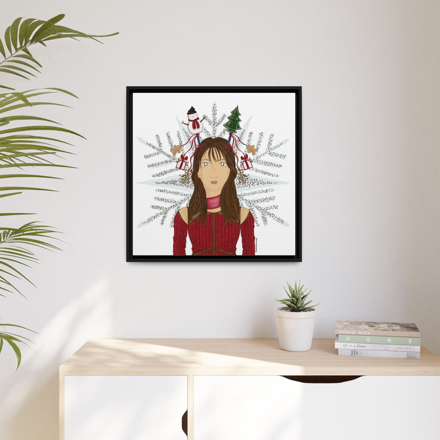 No.45 Girl with the Christmas Cheer Framed Canvas Art Print