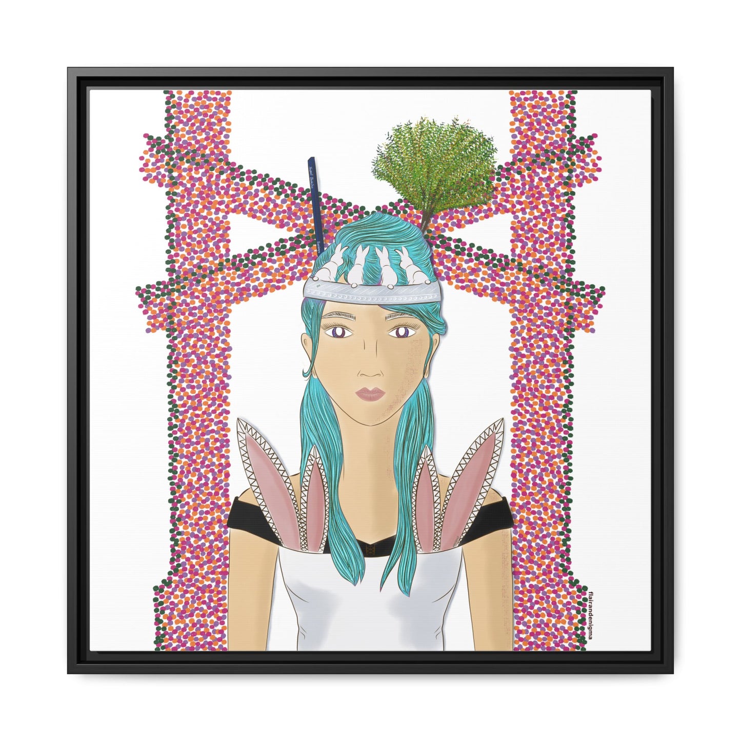 No.40 Girl with the Bunnies Framed Canvas Art Print