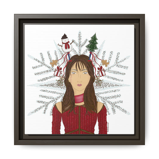 No.45 Girl with the Christmas Cheer Framed Canvas Art Print