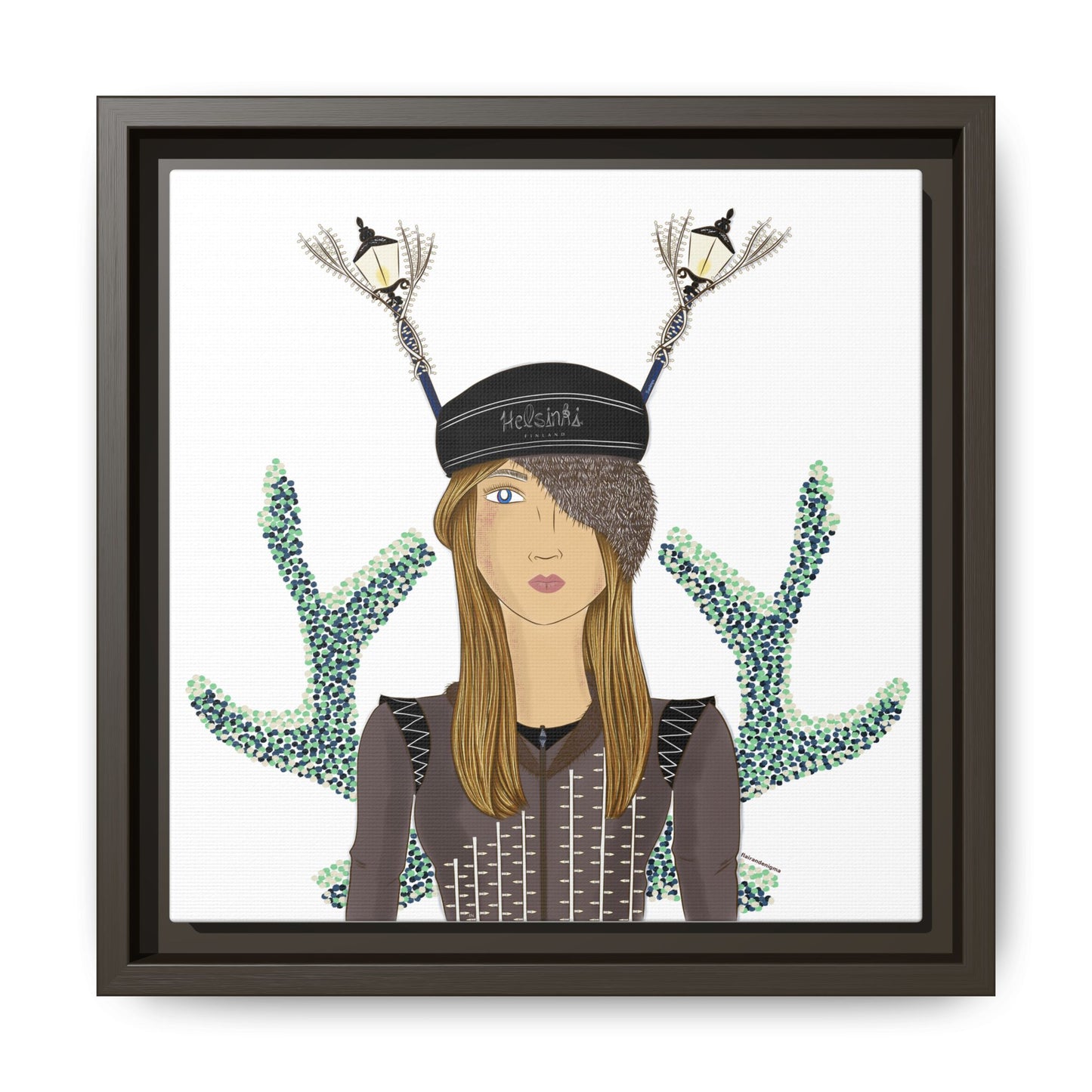 No.33 Girl with the Street Light Lampposts Framed Canvas Art Print