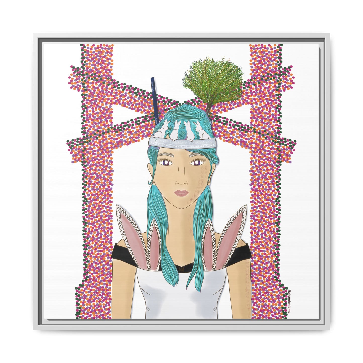 No.40 Girl with the Bunnies Framed Canvas Art Print