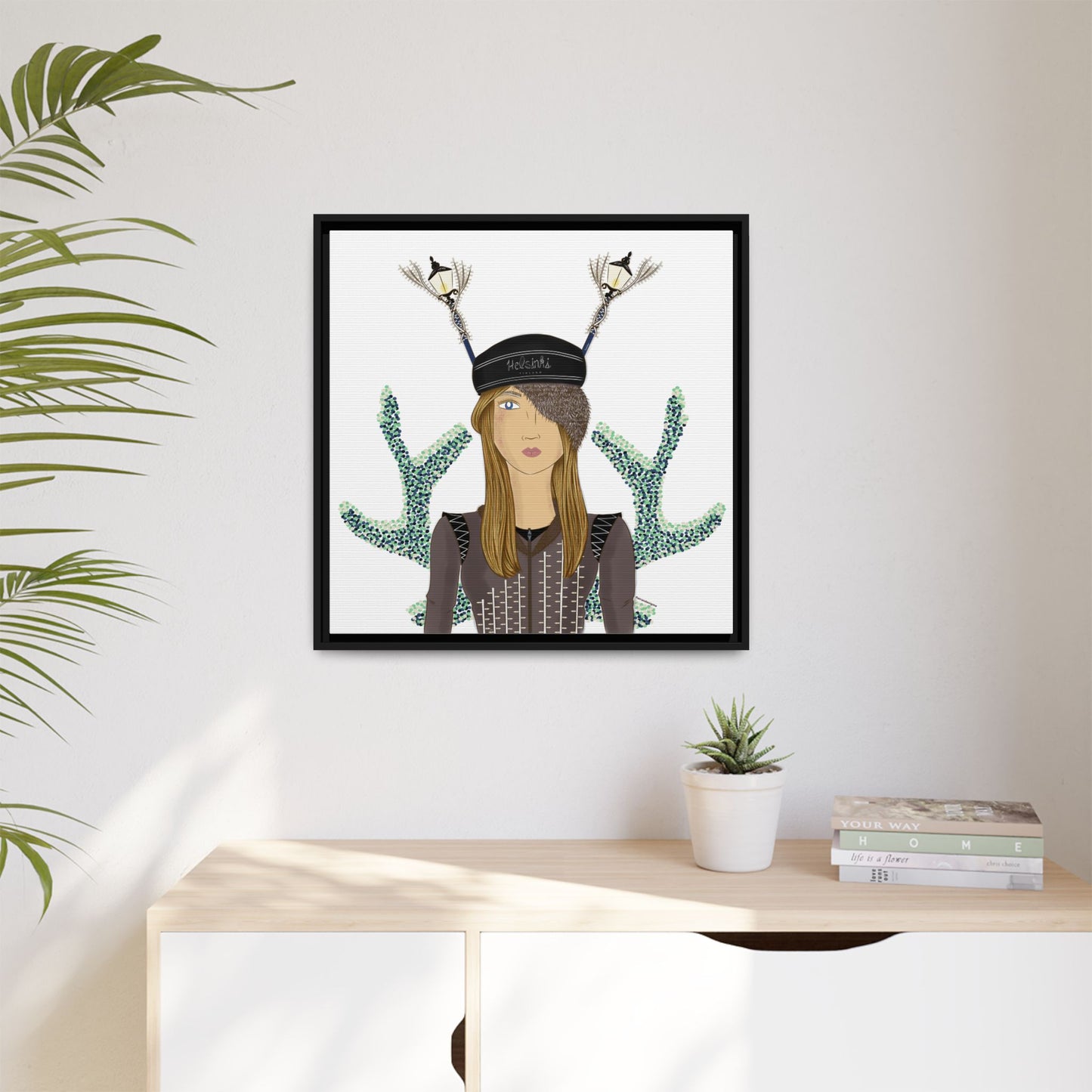 No.33 Girl with the Street Light Lampposts Framed Canvas Art Print