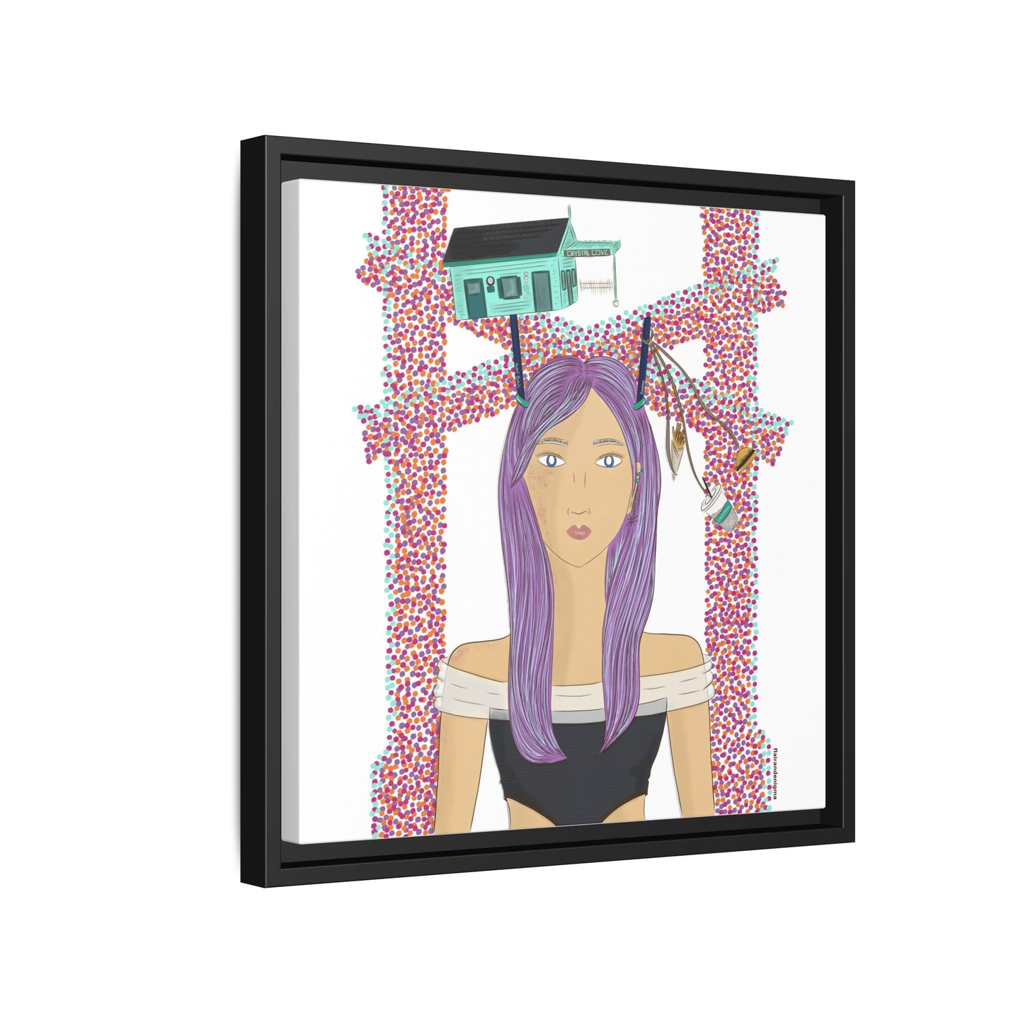 No.39 Girl with the Cove Cottage Framed Canvas Art Print