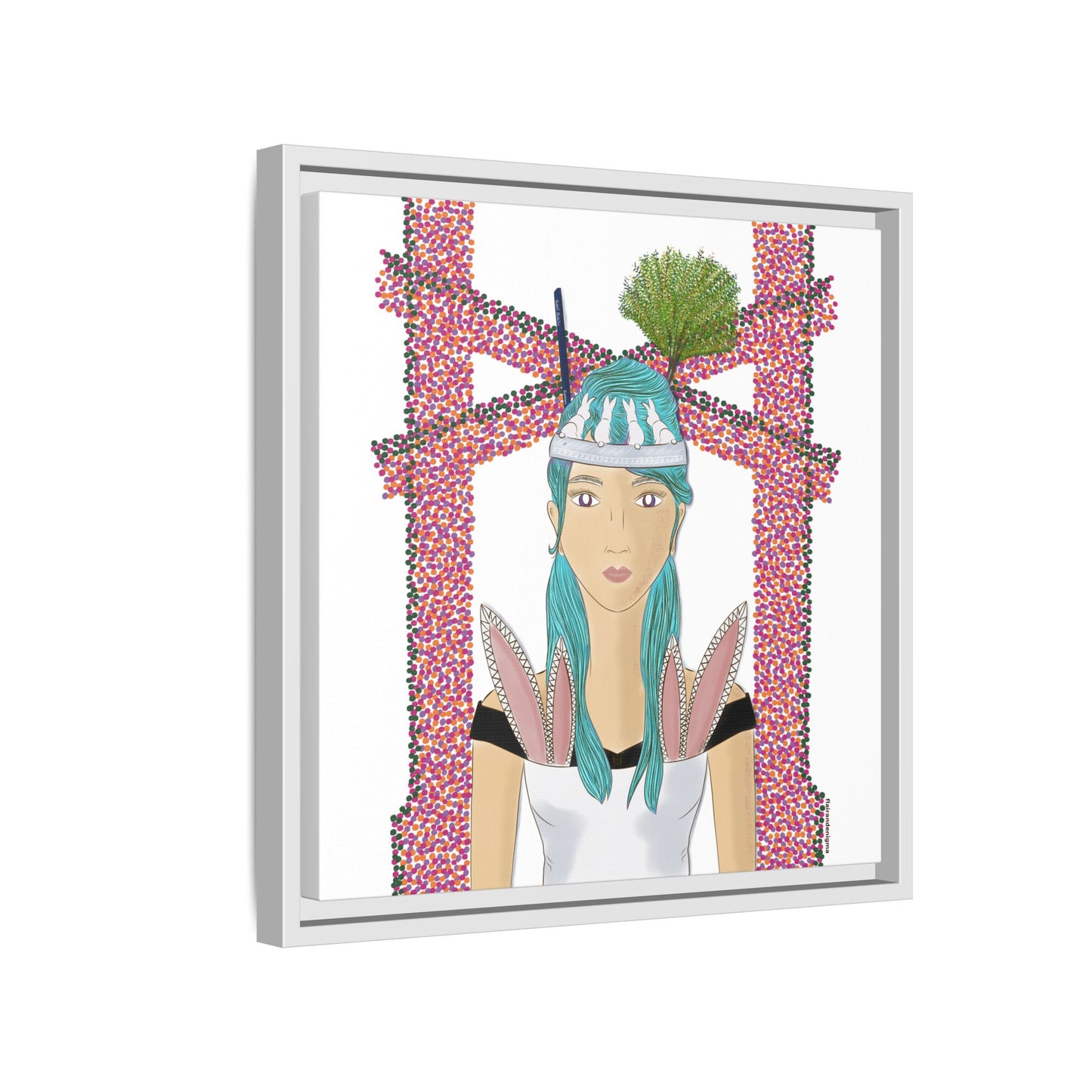 No.40 Girl with the Bunnies Framed Canvas Art Print