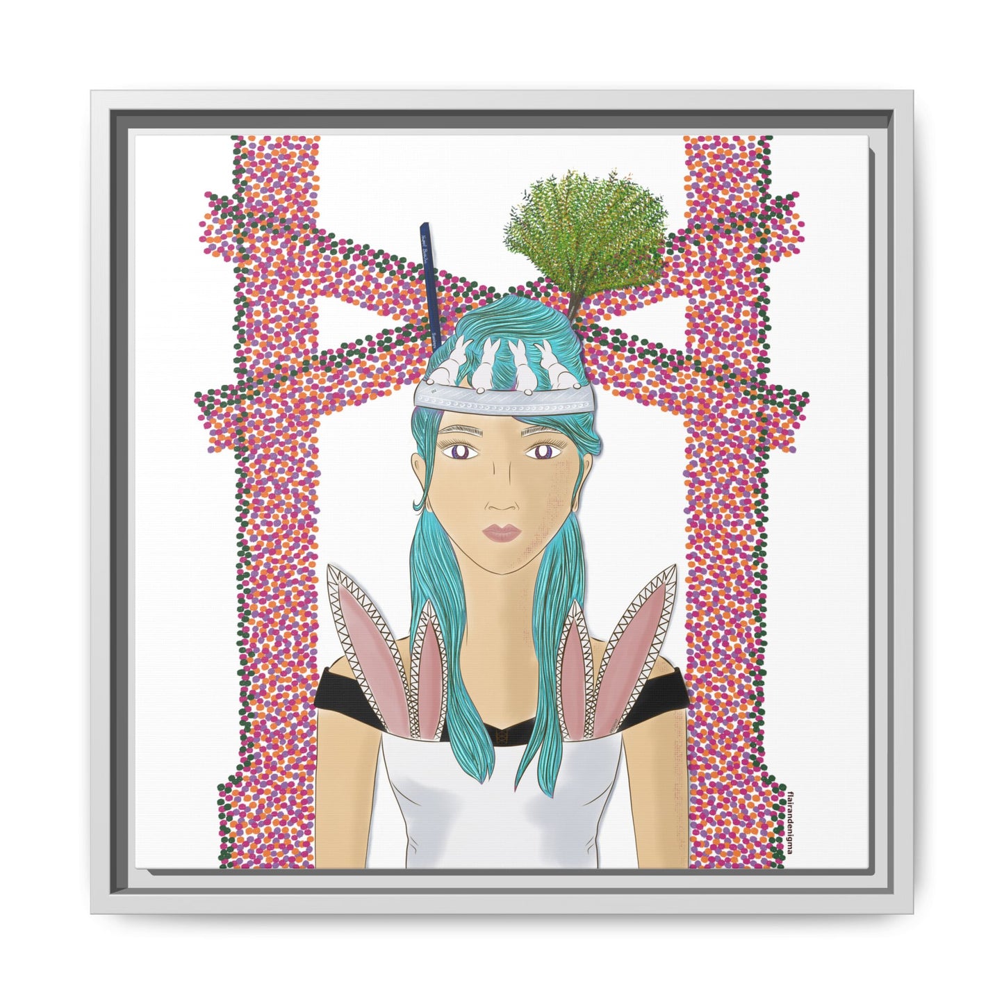 No.40 Girl with the Bunnies Framed Canvas Art Print