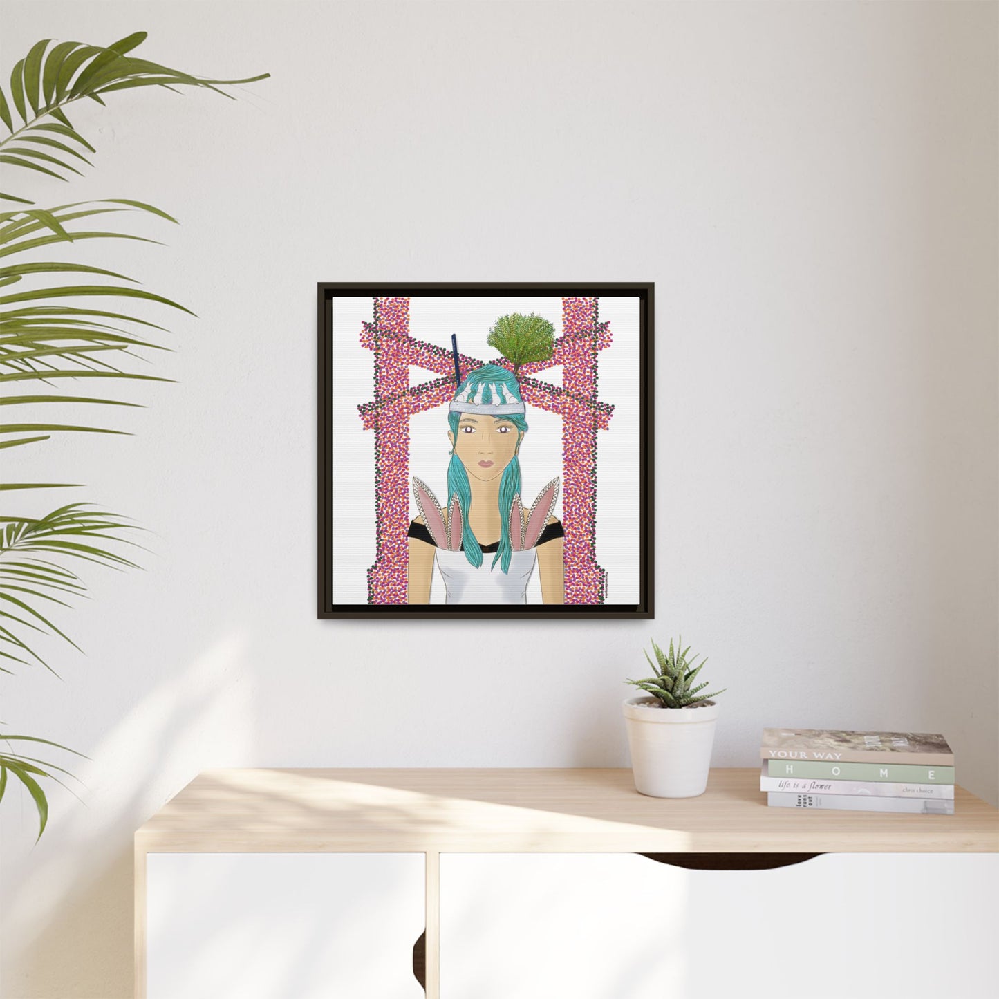 No.40 Girl with the Bunnies Framed Canvas Art Print