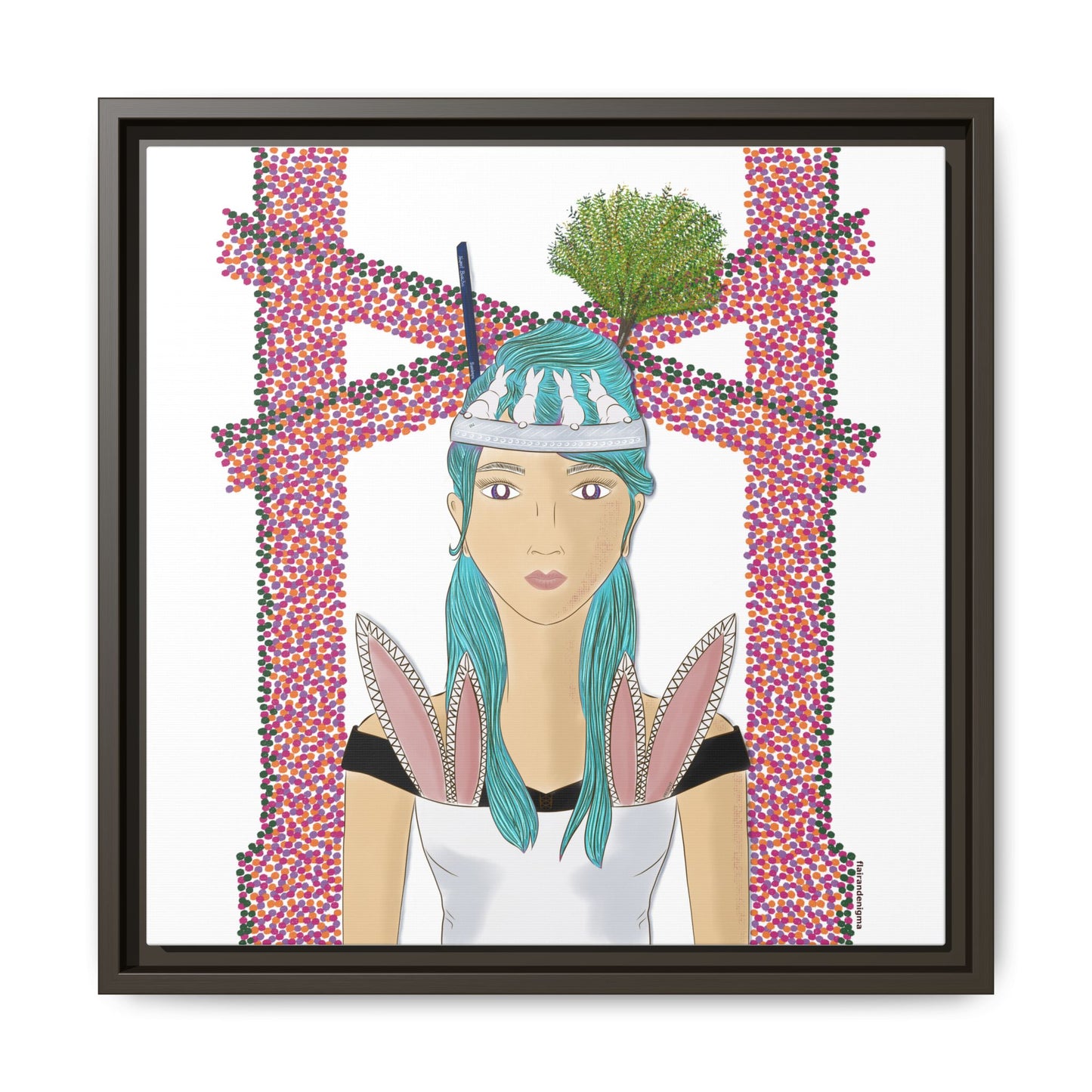 No.40 Girl with the Bunnies Framed Canvas Art Print