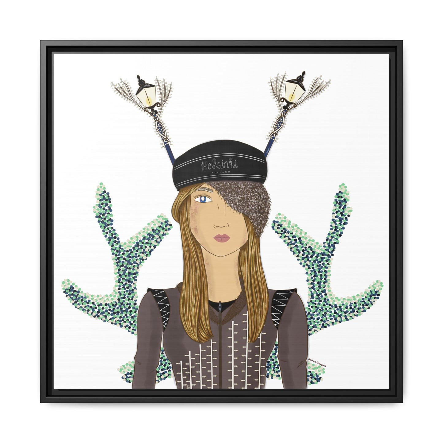 No.33 Girl with the Street Light Lampposts Framed Canvas Art Print