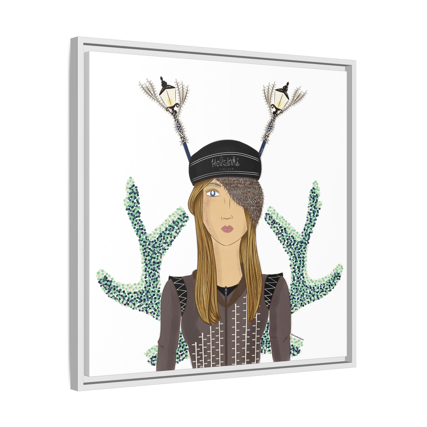 No.33 Girl with the Street Light Lampposts Framed Canvas Art Print