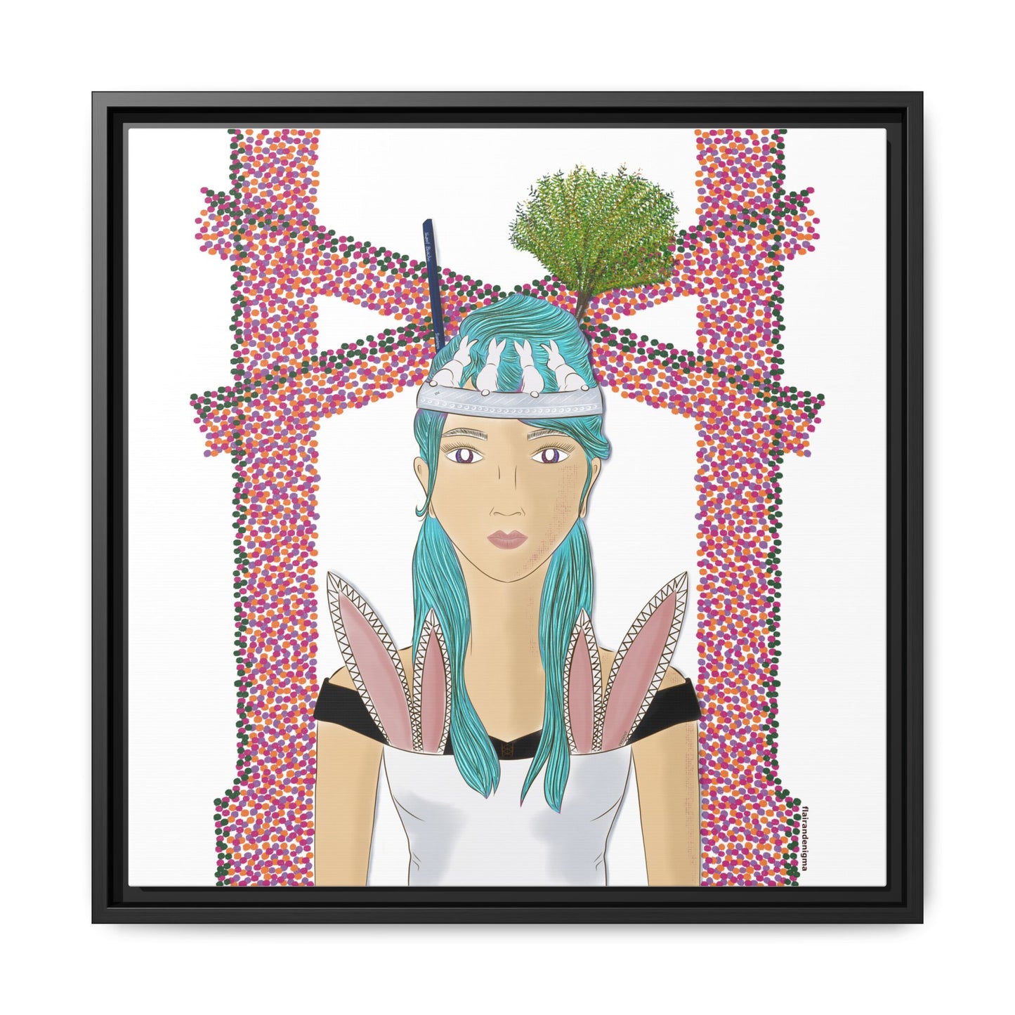 No.40 Girl with the Bunnies Framed Canvas Art Print