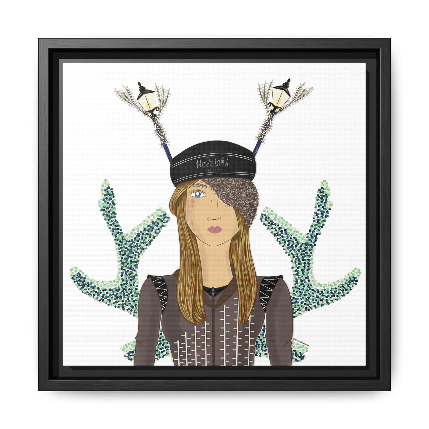 No.33 Girl with the Street Light Lampposts Framed Canvas Art Print