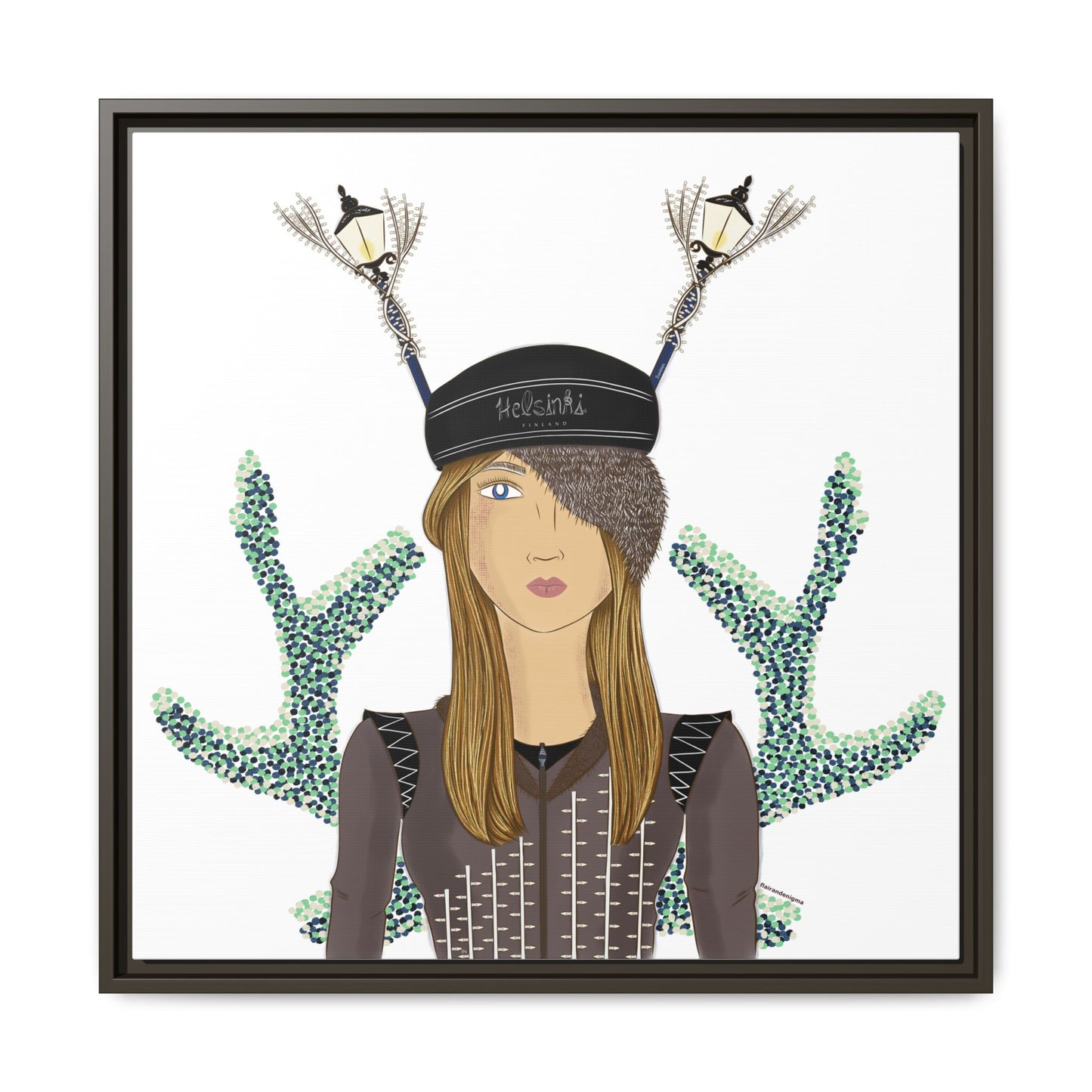 No.33 Girl with the Street Light Lampposts Framed Canvas Art Print