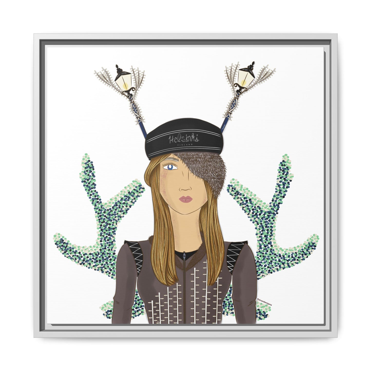 No.33 Girl with the Street Light Lampposts Framed Canvas Art Print