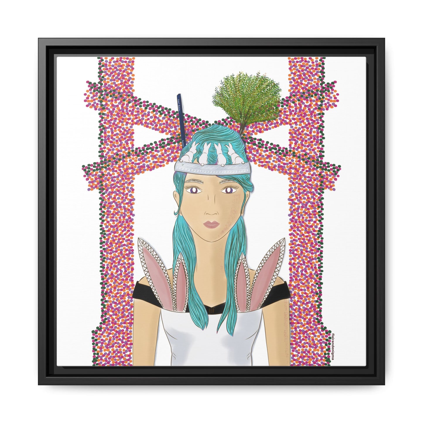 No.40 Girl with the Bunnies Framed Canvas Art Print