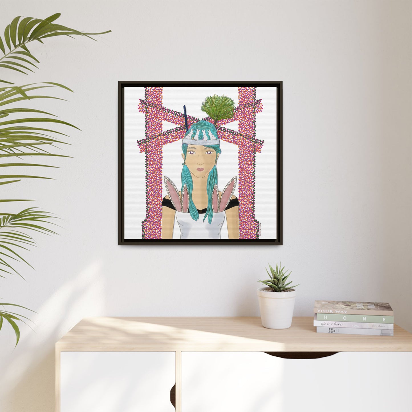 No.40 Girl with the Bunnies Framed Canvas Art Print
