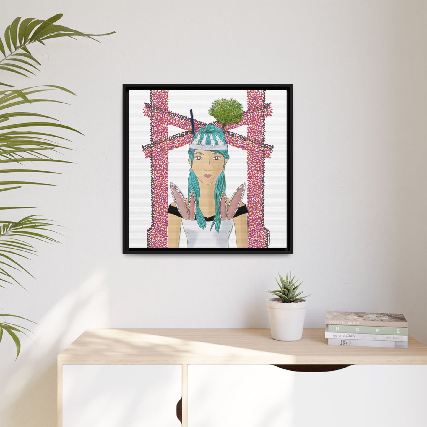 No.40 Girl with the Bunnies Framed Canvas Art Print