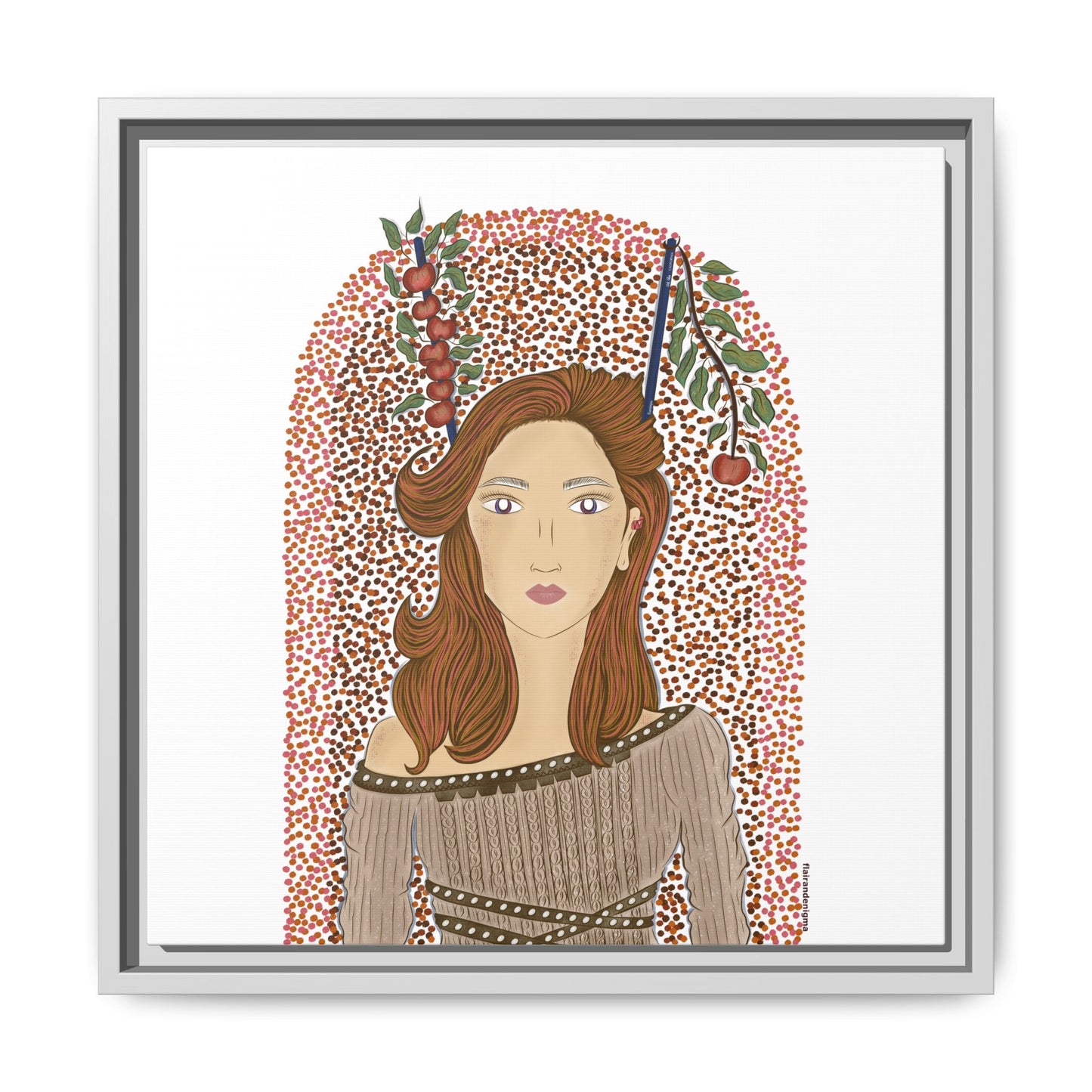 No.44 Girl with the Autumn Apples Framed Canvas Art Print