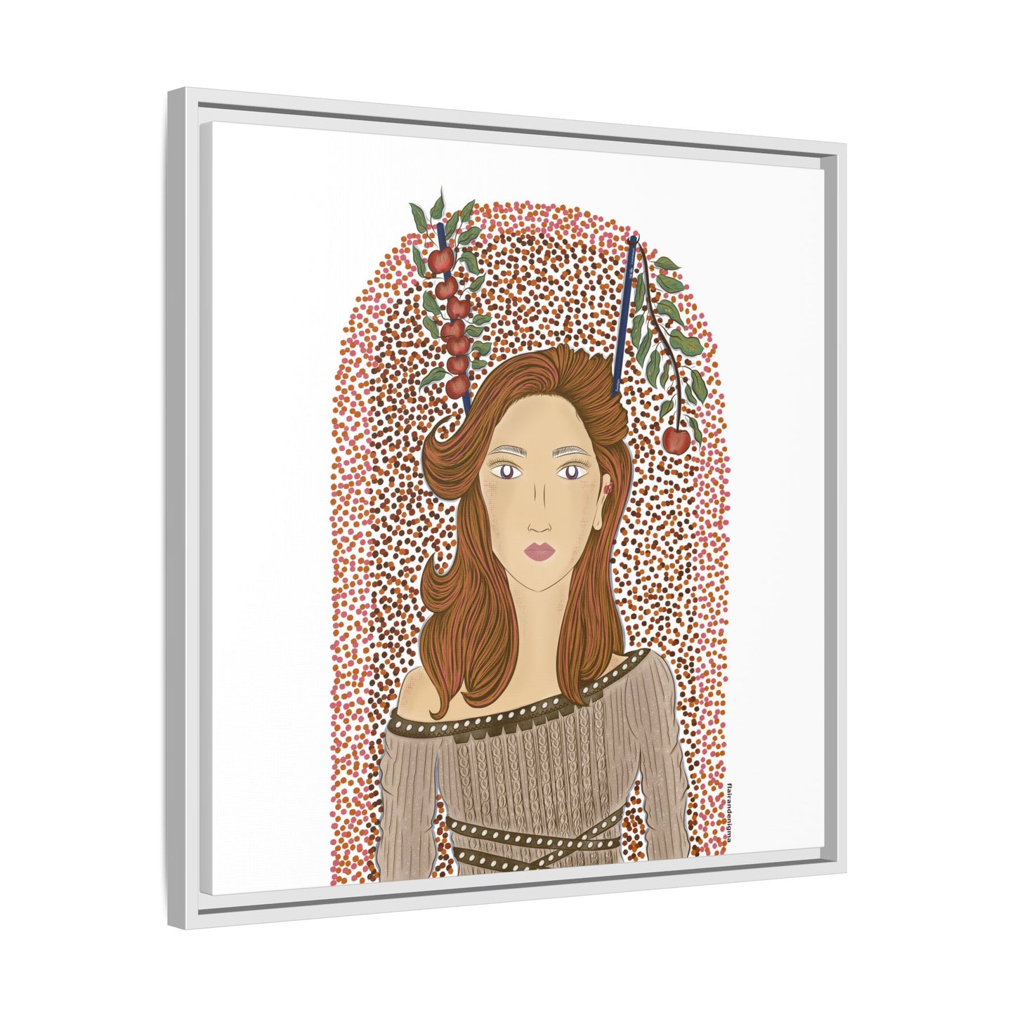 No.44 Girl with the Autumn Apples Framed Canvas Art Print