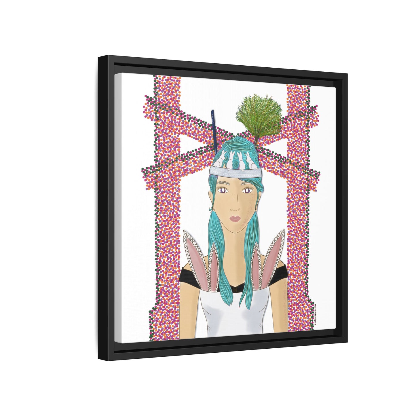 No.40 Girl with the Bunnies Framed Canvas Art Print