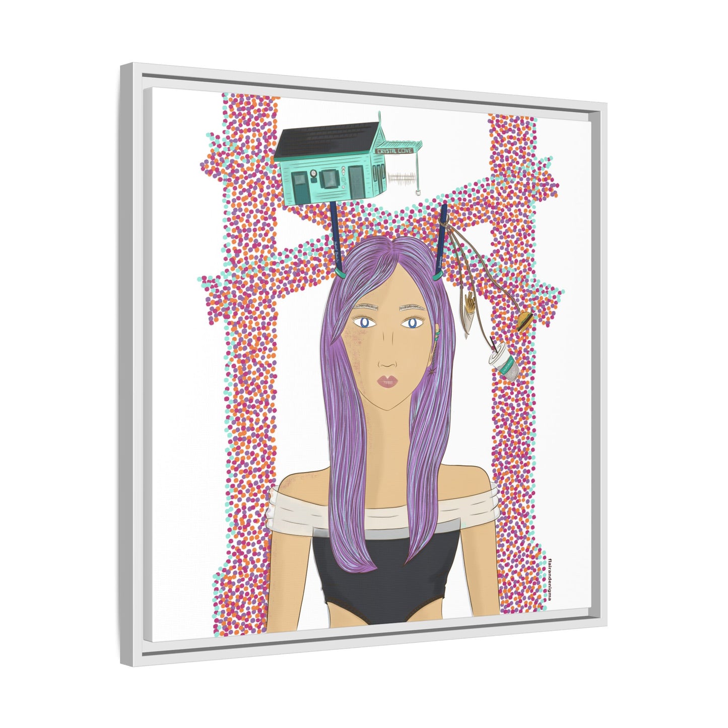 No.39 Girl with the Cove Cottage Framed Canvas Art Print