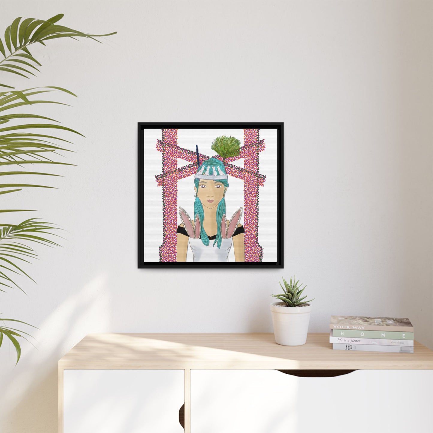 No.40 Girl with the Bunnies Framed Canvas Art Print