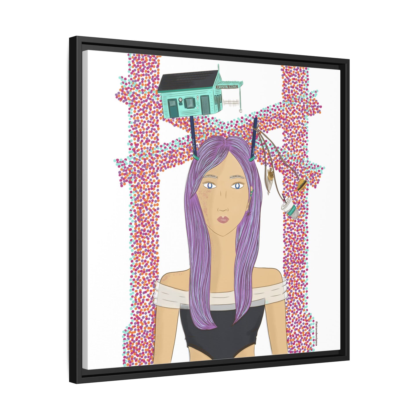 No.39 Girl with the Cove Cottage Framed Canvas Art Print