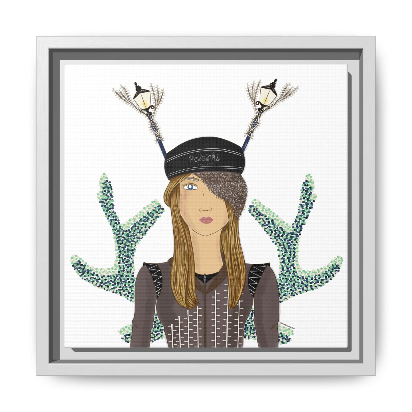 No.33 Girl with the Street Light Lampposts Framed Canvas Art Print