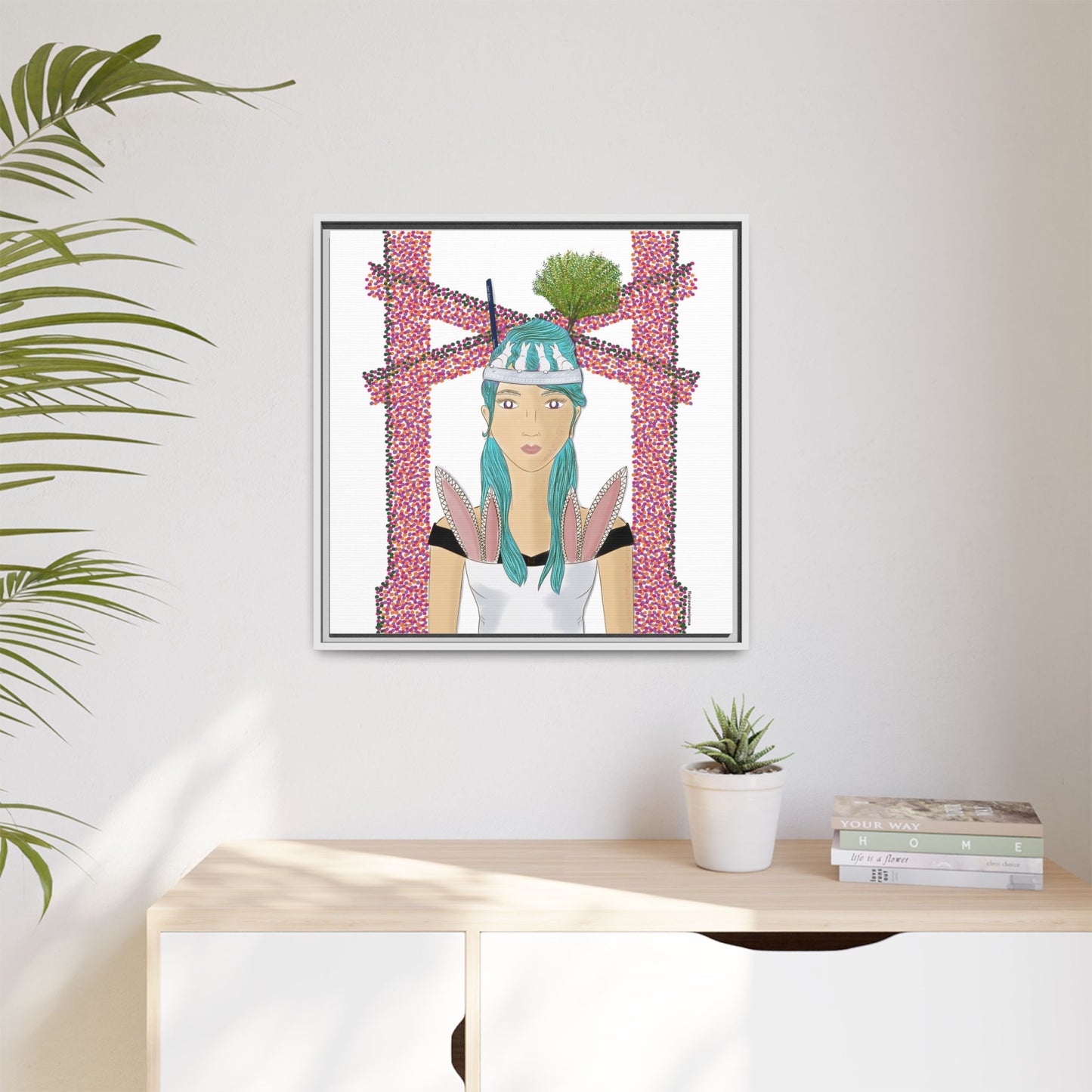 No.40 Girl with the Bunnies Framed Canvas Art Print