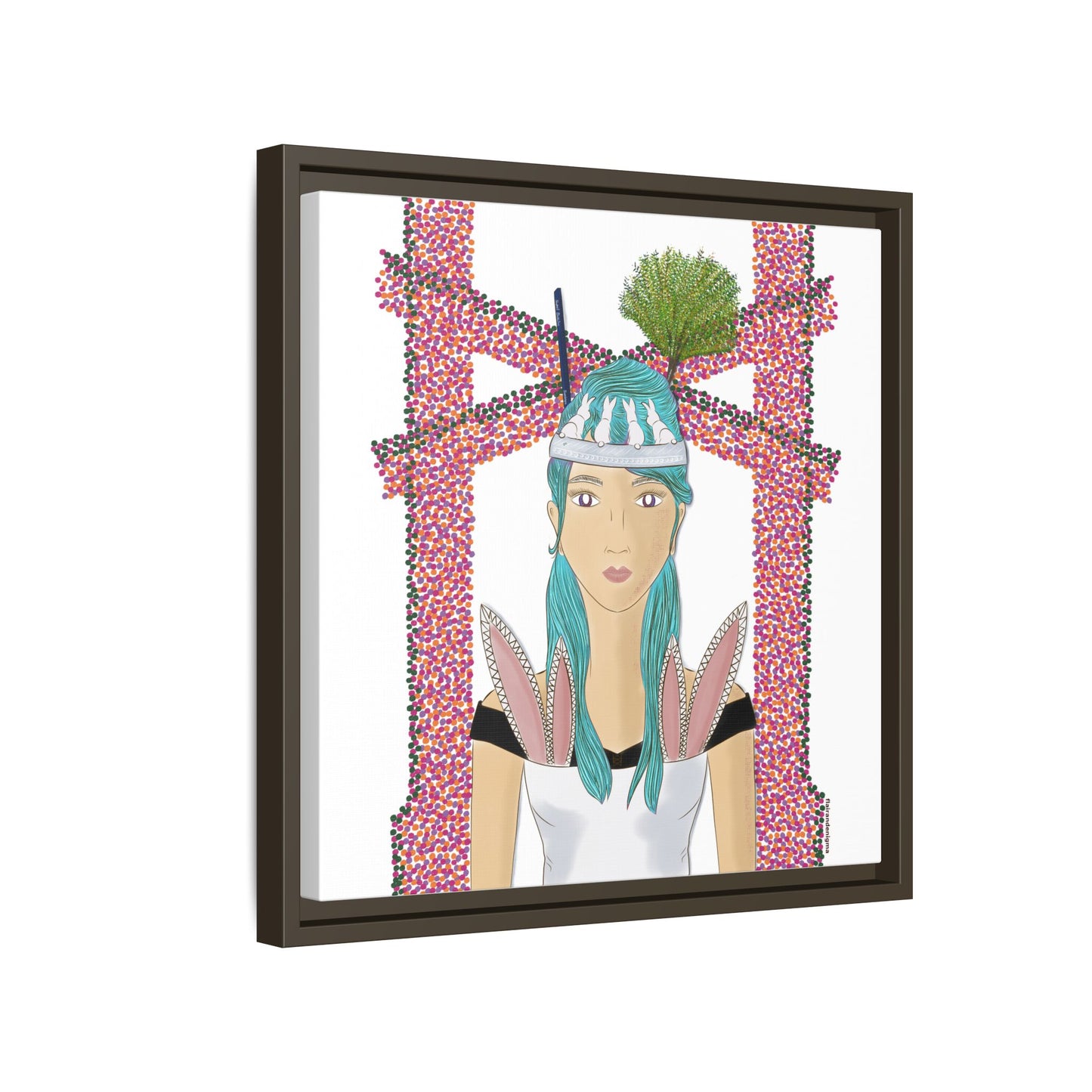 No.40 Girl with the Bunnies Framed Canvas Art Print