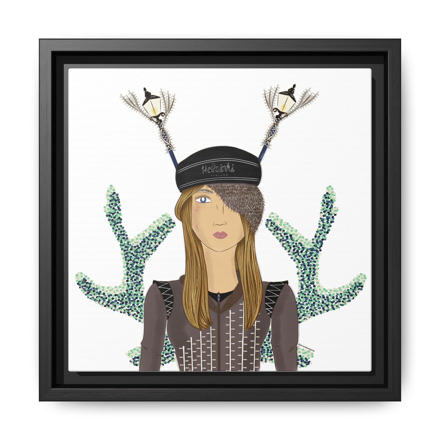 No.33 Girl with the Street Light Lampposts Framed Canvas Art Print