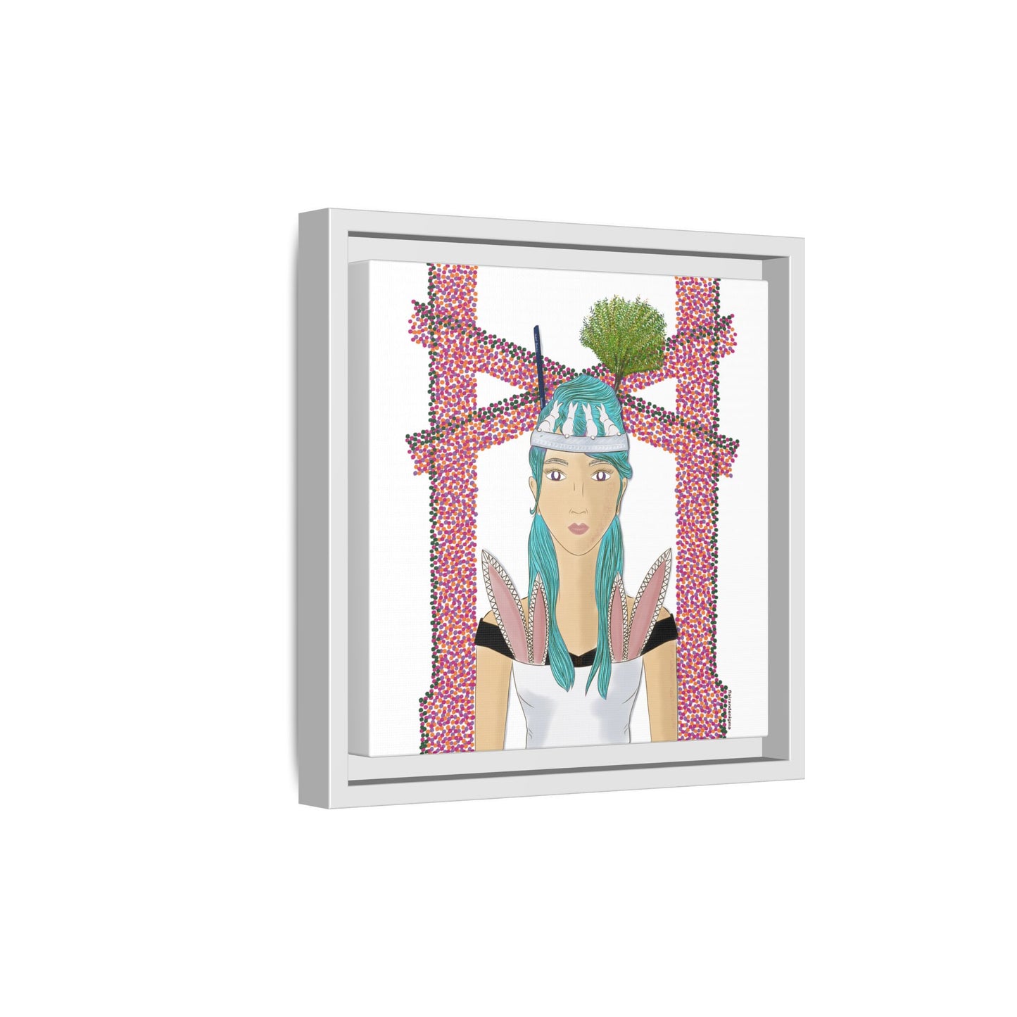 No.40 Girl with the Bunnies Framed Canvas Art Print