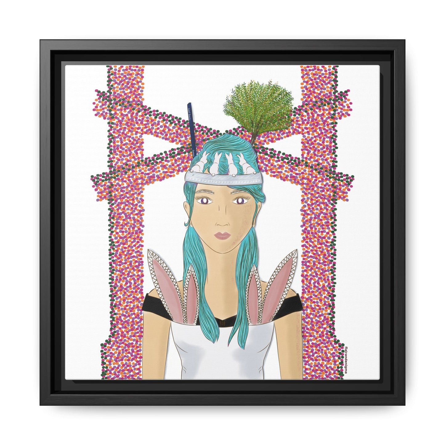 No.40 Girl with the Bunnies Framed Canvas Art Print