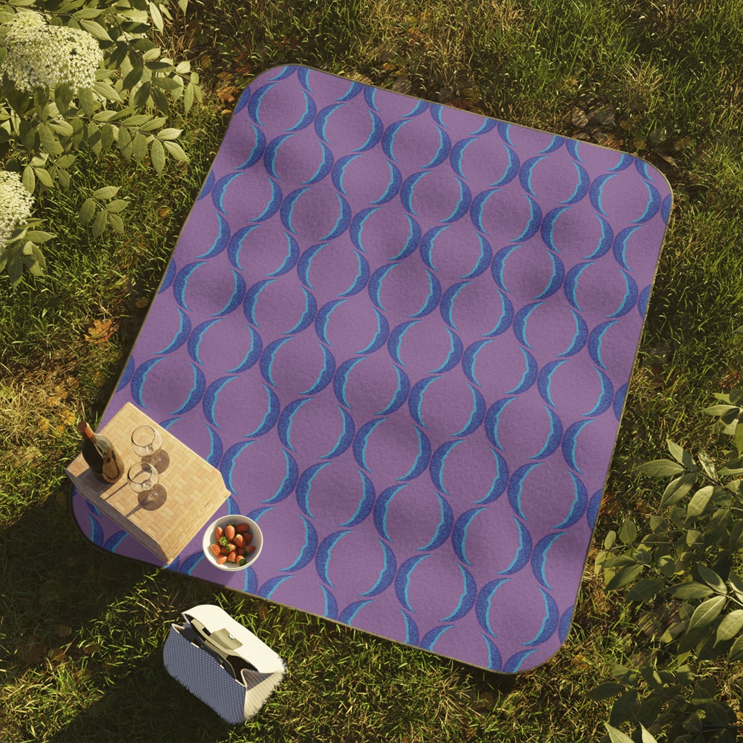 Blue Crescent Moon Picnic Blanket