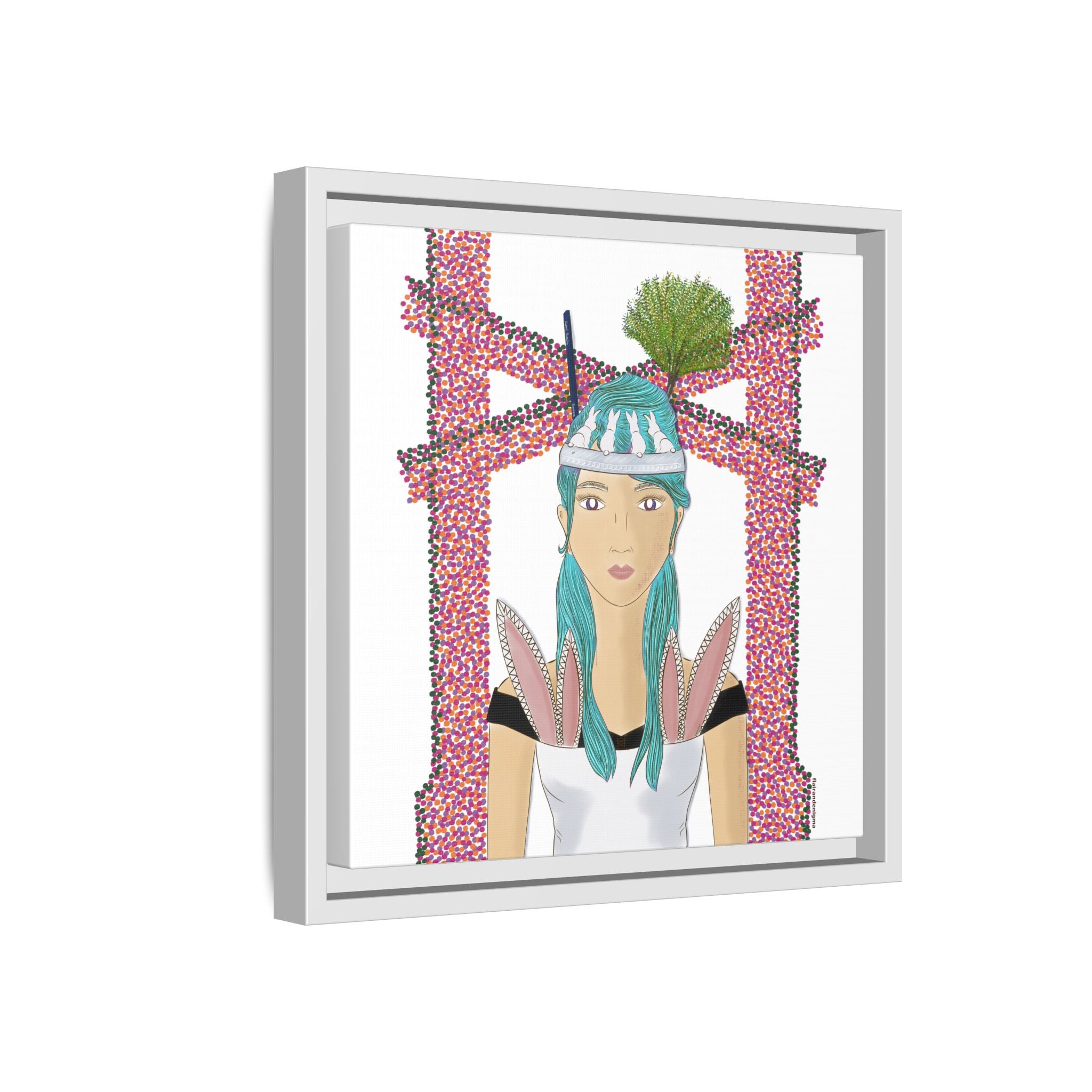 No.40 Girl with the Bunnies Framed Canvas Art Print